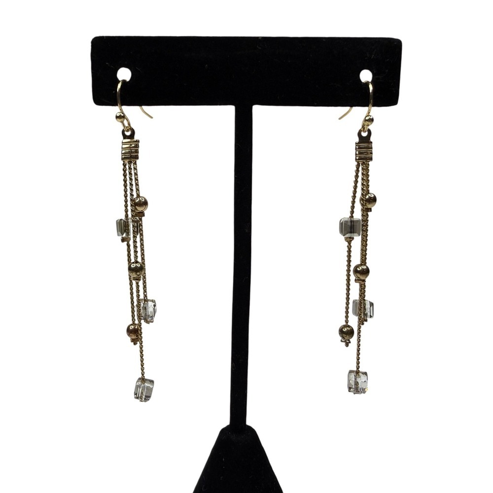 Elegant 18K Gold Plated Hook Dangle Drop Earrings Clear Crystal Cube Stones